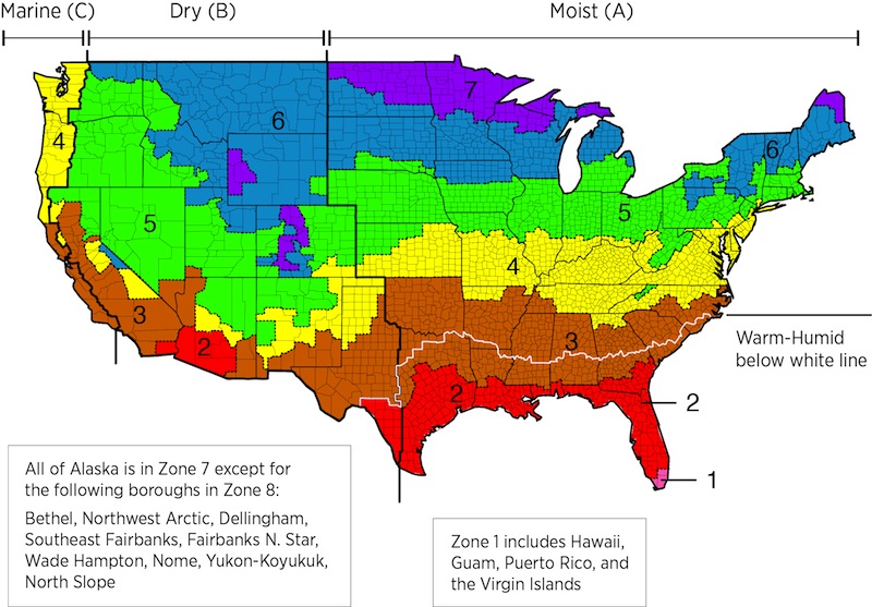 US map showing recommended R-Value levels by climate zone | Best Choice Home Inspections